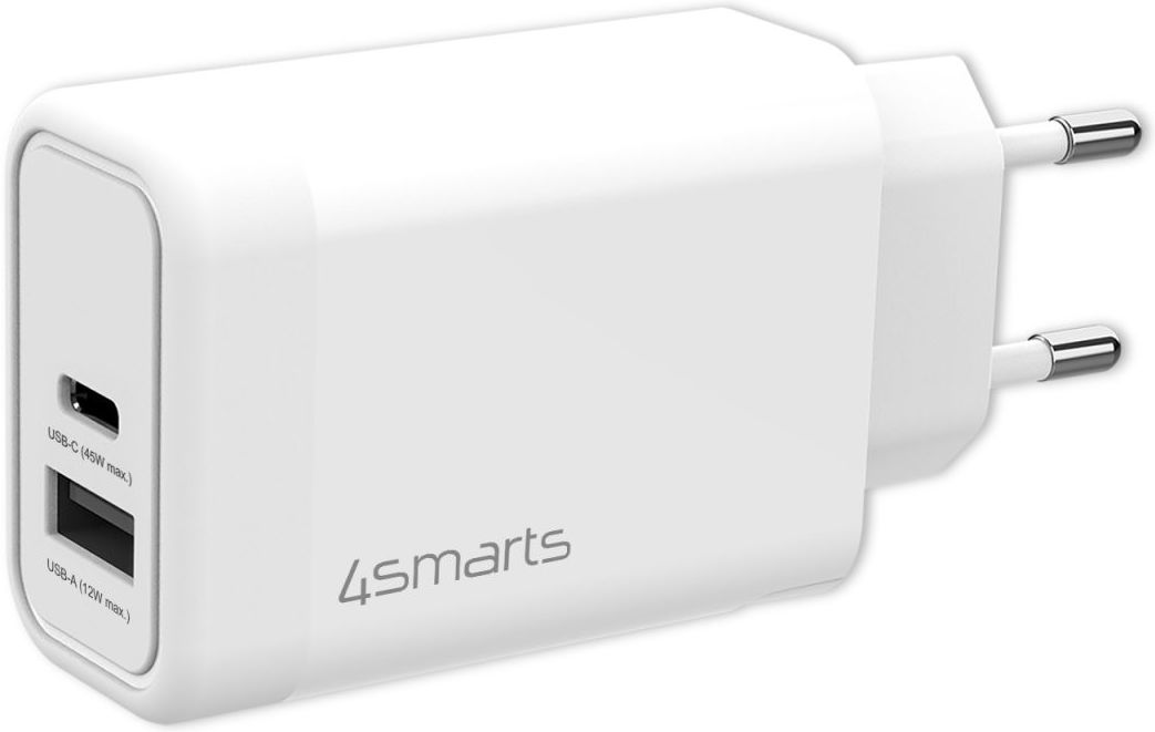 4smarts VoltPlug 45W GaN USB/USB-C Snellader met USB-C Kabel 1.8M Wit afbeelding 2