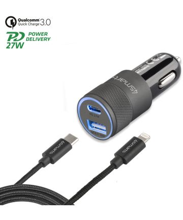4smarts 27W Fast Charge Autolader met USB-C naar Lightning Kabel 1M Opladers