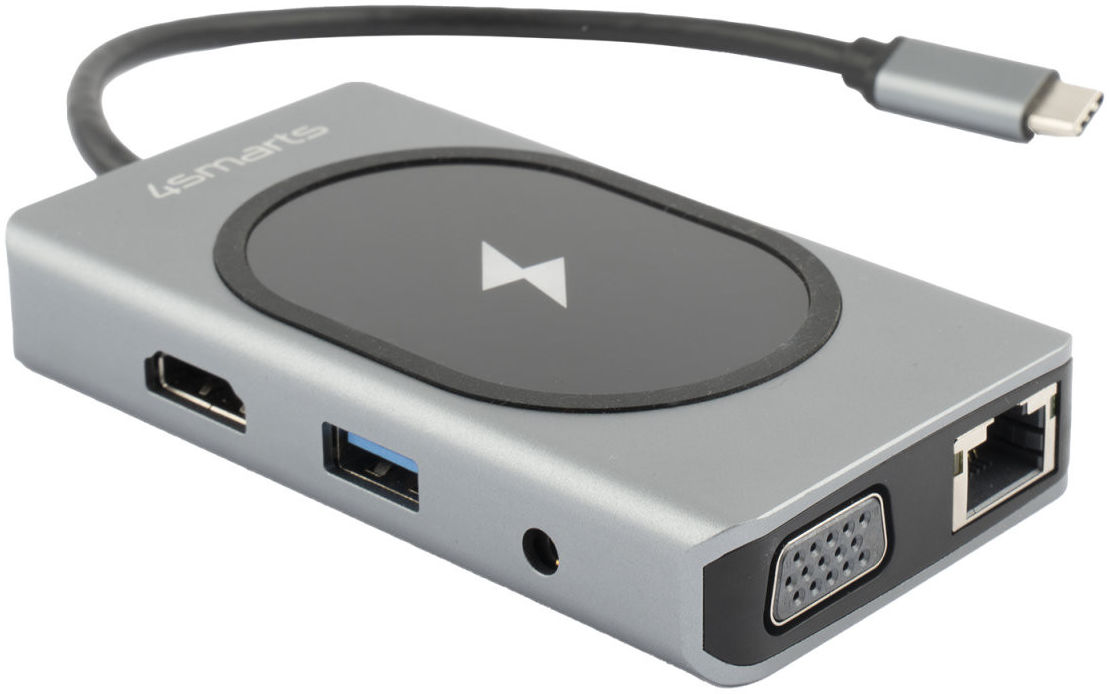 4smarts 9-in-1 USB-C Hub met Draadloze Oplader 15W Grijs afbeelding 3