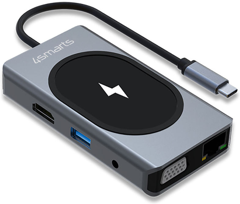 4smarts 9-in-1 USB-C Hub met Draadloze Oplader 15W Grijs afbeelding 1