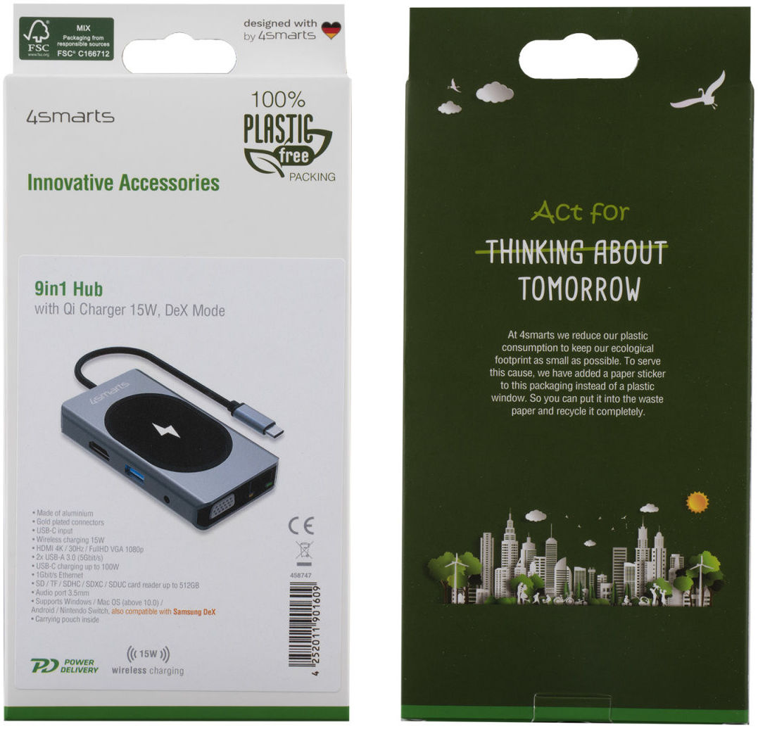4smarts 9-in-1 USB-C Hub met Draadloze Oplader 15W Grijs afbeelding 7
