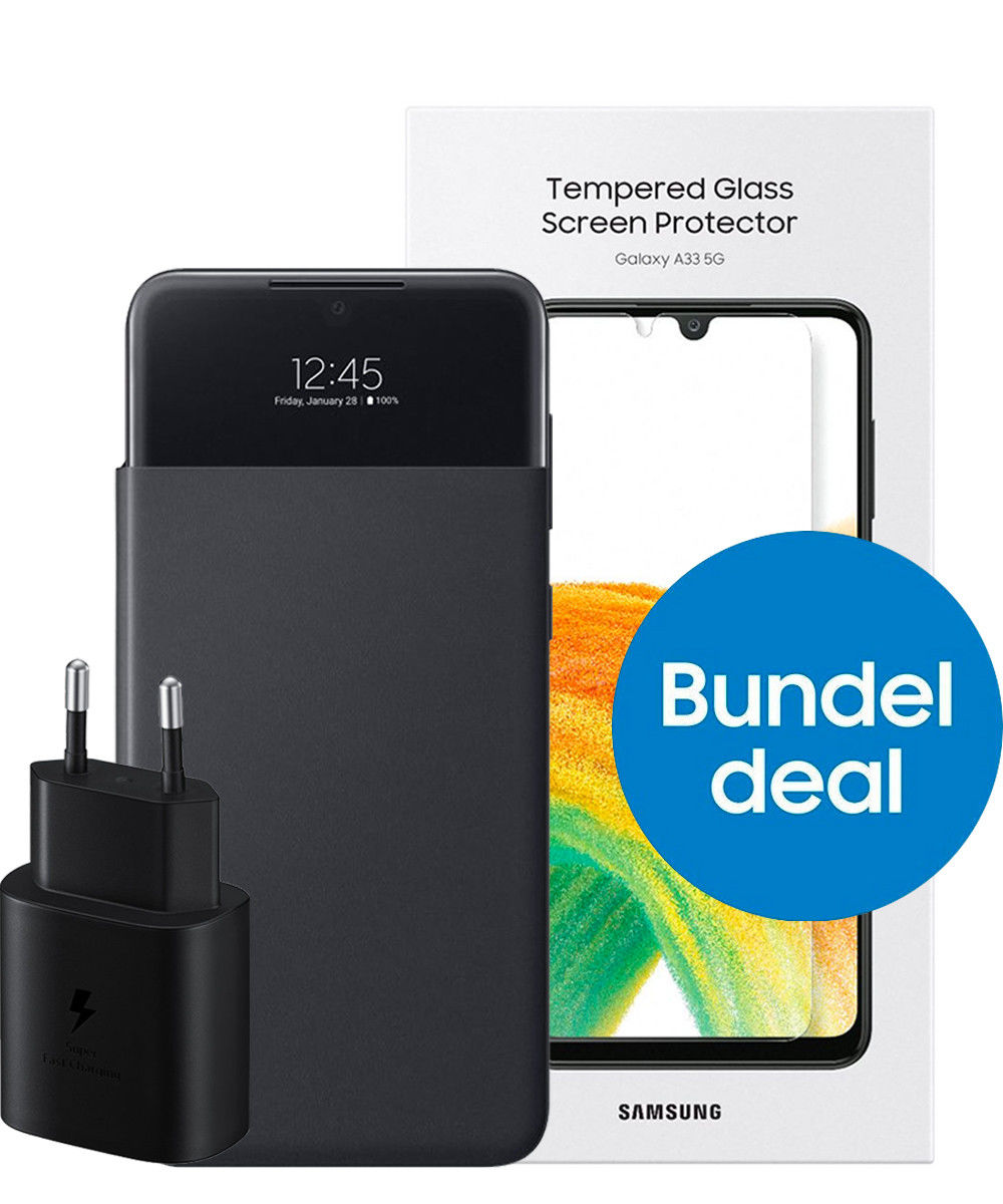 Origineel Samsung A33 Bundel (Clear View Cover, Protector en Adapter) afbeelding 1