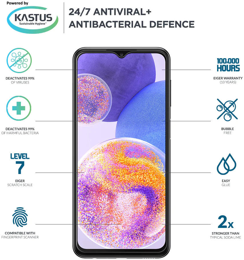 Eiger Samsung Galaxy A23 Tempered Glass Case Friendly Antibacterieel afbeelding 3