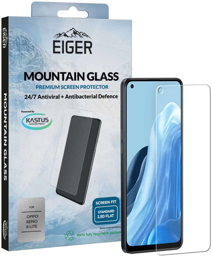 Eiger Oppo Reno 8 Lite Tempered Glass Case Friendly Antibacterieel afbeelding 1