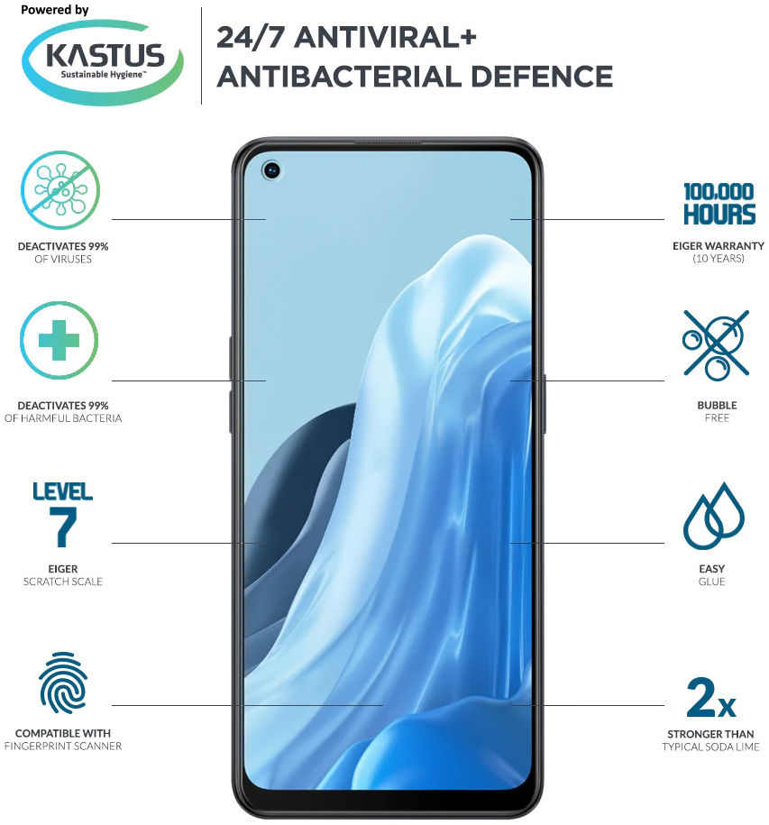 Eiger Oppo Reno 8 Lite Tempered Glass Case Friendly Antibacterieel afbeelding 3