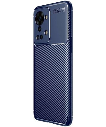 OnePlus Nord 2T Hoesje Siliconen Carbon TPU Back Cover Blauw Hoesjes