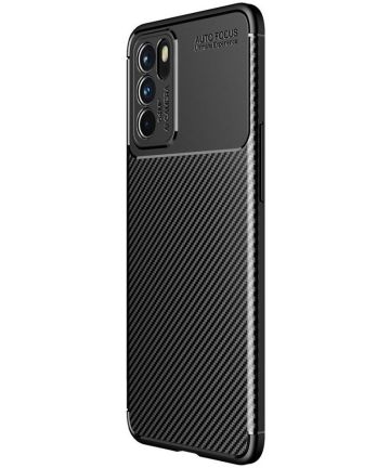 Oppo Reno 6 5G Hoesje Siliconen Carbon TPU Back Cover Zwart Hoesjes