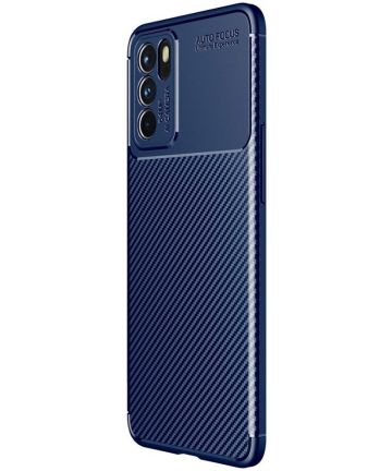 Oppo Reno 6 5G Hoesje Siliconen Carbon TPU Back Cover Blauw Hoesjes