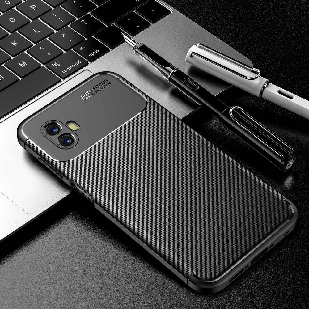 Samsung Galaxy Xcover 6 Pro Hoesje Siliconen Carbon TPU Cover Zwart afbeelding 2