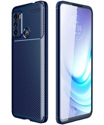 Motorola Moto G60 Hoesje Siliconen Carbon TPU Back Cover Blauw