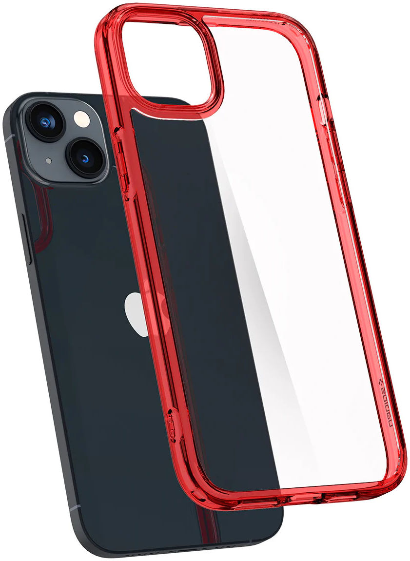 Spigen Ultra Hybrid Apple iPhone 14 Hoesje Back Cover Transparant Rood afbeelding 2