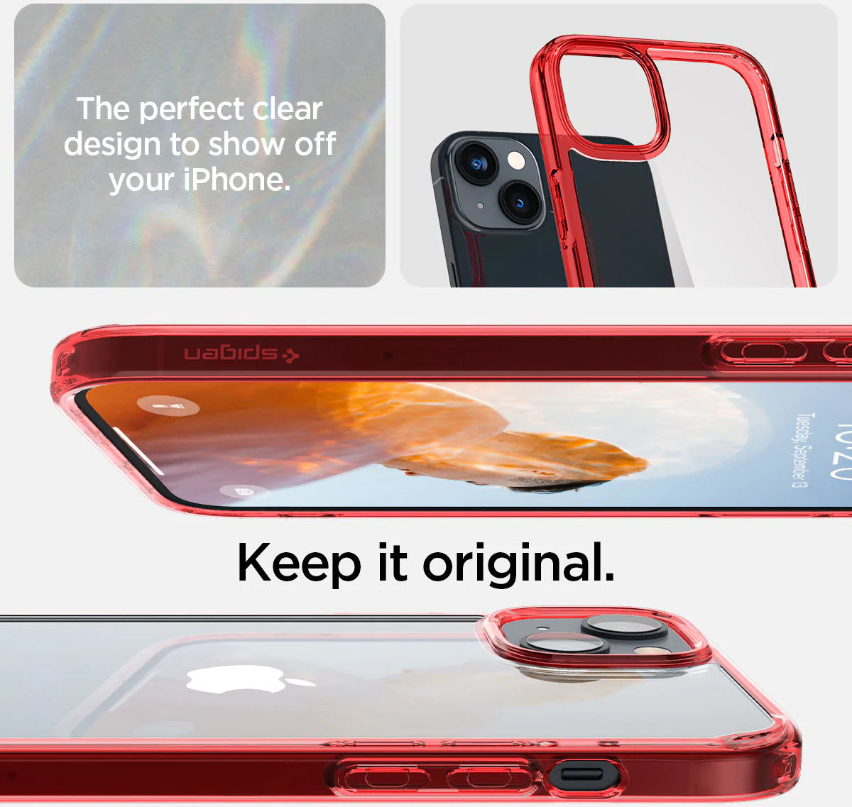 Spigen Ultra Hybrid Apple iPhone 14 Hoesje Back Cover Transparant Rood afbeelding 5