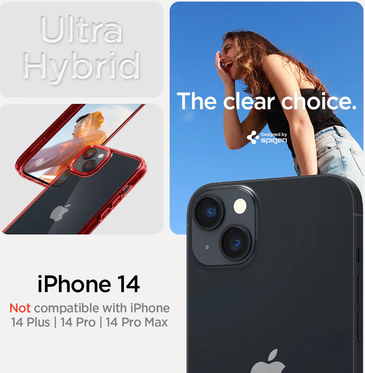 Spigen Ultra Hybrid Apple iPhone 14 Hoesje Back Cover Transparant Rood afbeelding 9