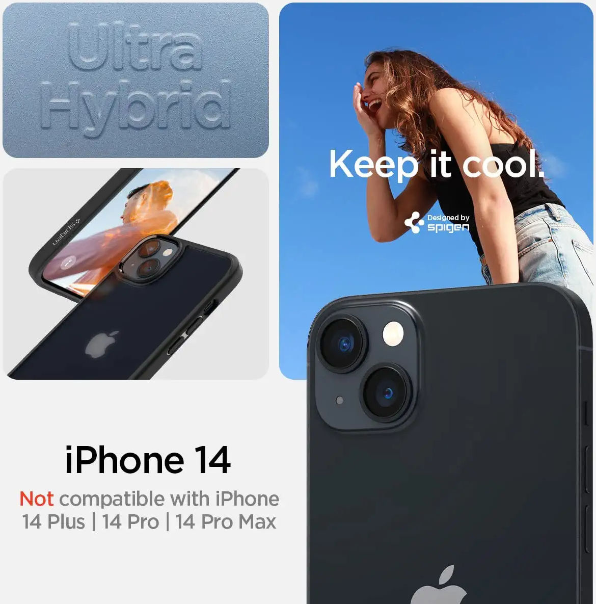 Spigen Ultra Hybrid Apple iPhone 14 Hoesje Back Cover Frosted Zwart afbeelding 9