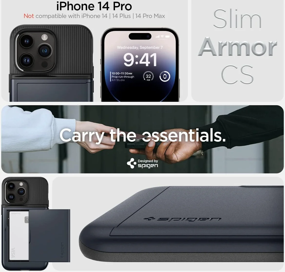 Spigen Slim Armor CS Apple iPhone 14 Pro Hoesje Back Cover Metal Slate afbeelding 2