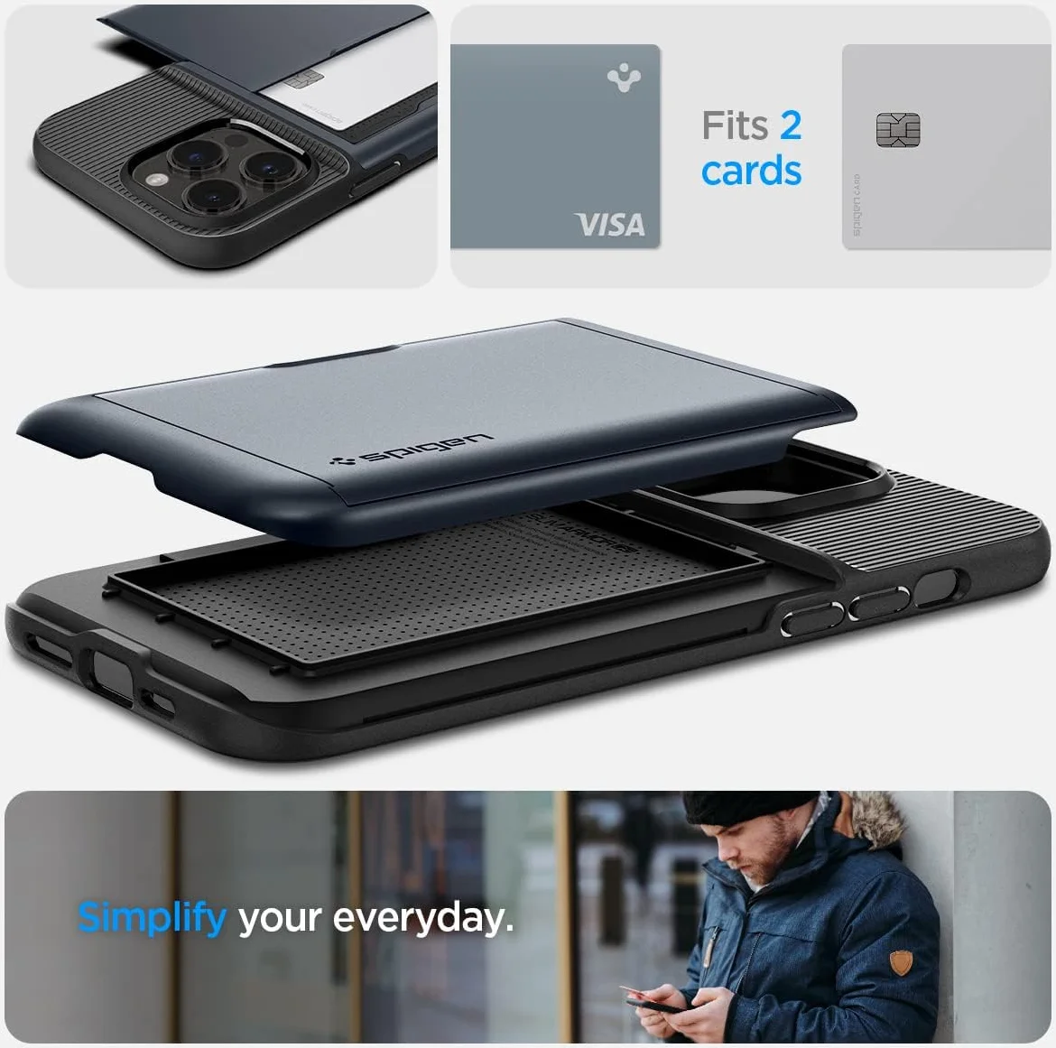 Spigen Slim Armor CS Apple iPhone 14 Pro Hoesje Back Cover Metal Slate afbeelding 7