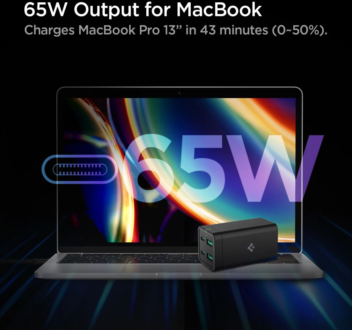 Spigen ArcDock Oplaadstation 65W USB/USB-C Snellader MacBook/Laptop afbeelding 4