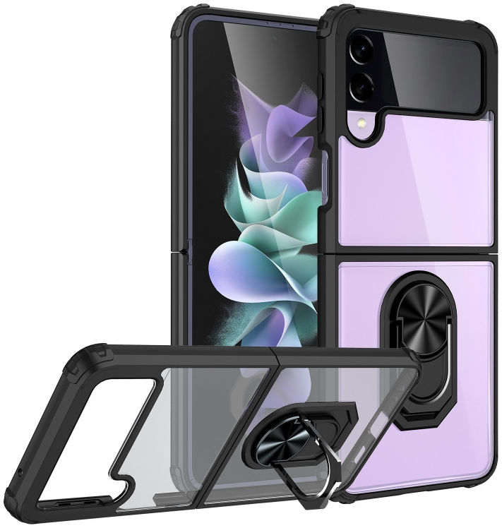 Samsung Galaxy Z Flip 4 Hoesje met Kickstand Ring Transparant/Zwart afbeelding 1