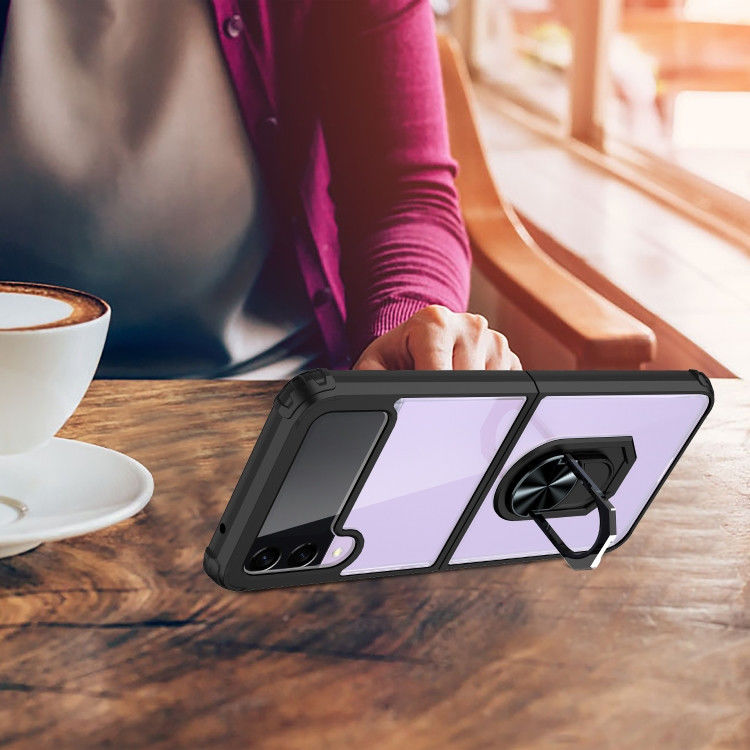 Samsung Galaxy Z Flip 4 Hoesje met Kickstand Ring Transparant/Zwart afbeelding 2