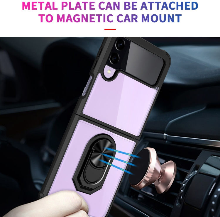 Samsung Galaxy Z Flip 4 Hoesje met Kickstand Ring Transparant/Zwart afbeelding 4