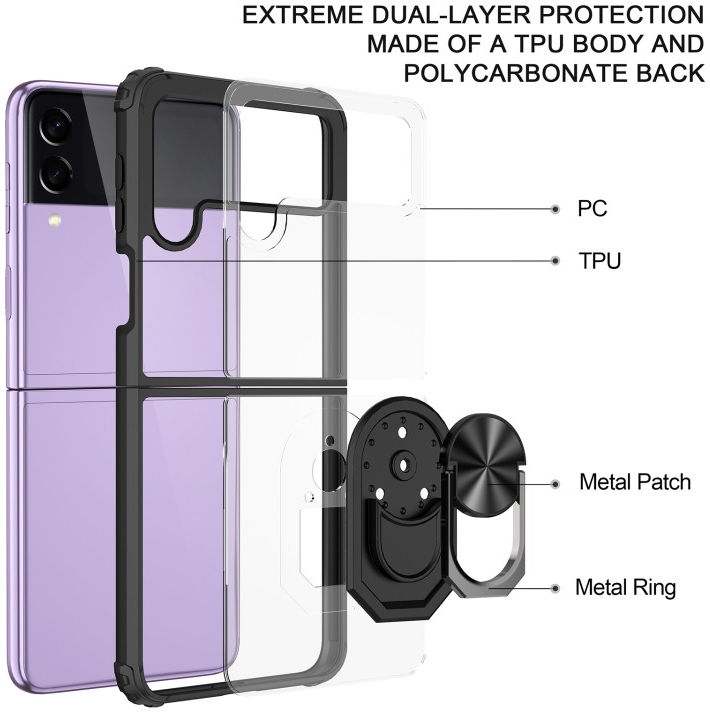 Samsung Galaxy Z Flip 4 Hoesje met Kickstand Ring Transparant/Zwart afbeelding 5