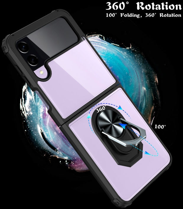 Samsung Galaxy Z Flip 4 Hoesje met Kickstand Ring Transparant/Zwart afbeelding 7