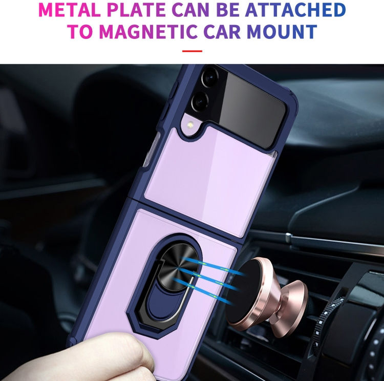 Samsung Galaxy Z Flip 4 Hoesje met Kickstand Ring Transparant/Blauw afbeelding 4