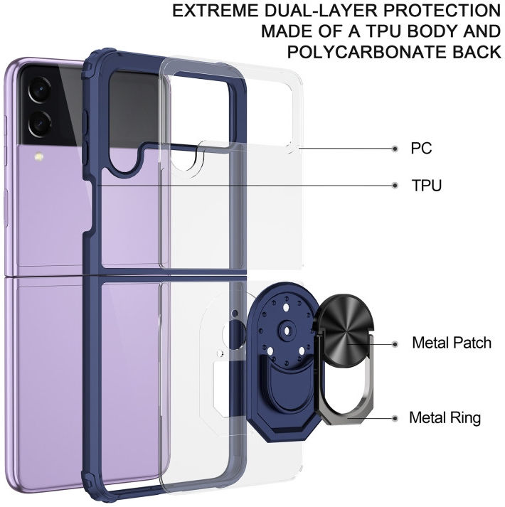 Samsung Galaxy Z Flip 4 Hoesje met Kickstand Ring Transparant/Blauw afbeelding 5