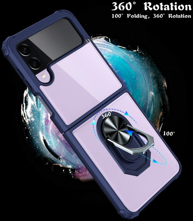 Samsung Galaxy Z Flip 4 Hoesje met Kickstand Ring Transparant/Blauw afbeelding 7