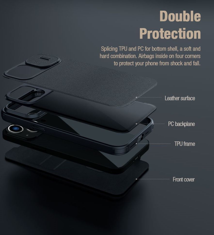 Nillkin Qin Pro iPhone 14 Plus Hoesje Book Case Camera Slider Grijs afbeelding 8