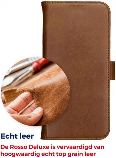 Rosso Deluxe Apple iPhone 14 Hoesje Echt Leer Book Case Bruin afbeelding 8