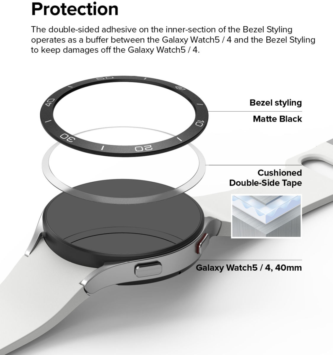 Ringke Bezel Styling - Galaxy Watch 5/4 40 MM Randbeschermer - RVS - Zwart afbeelding 2