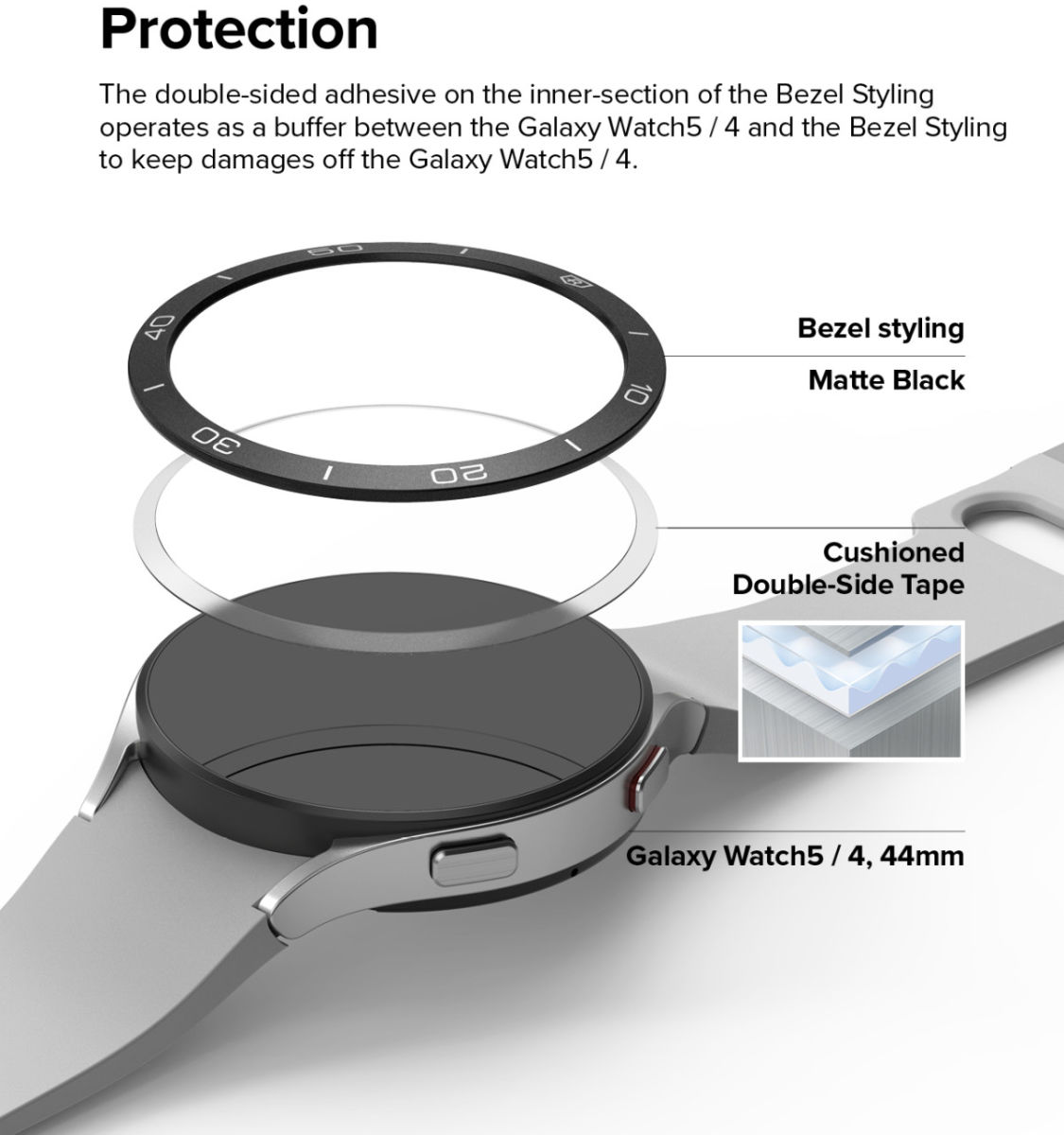 Ringke Bezel Styling - Galaxy Watch 5/4 44MM Randbeschermer - RVS - Zwart afbeelding 2