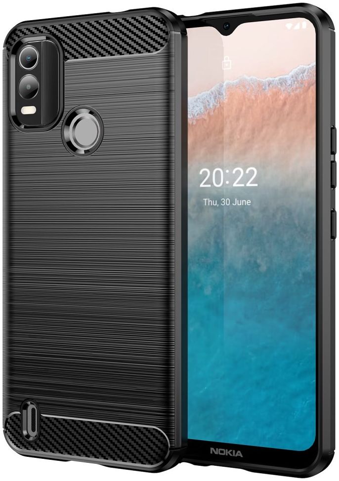 Nokia C21 Plus Hoesje Geborsteld TPU Flexibele Back Cover Zwart afbeelding 1