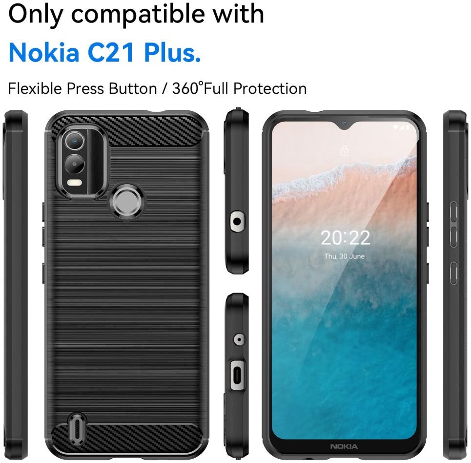Nokia C21 Plus Hoesje Geborsteld TPU Flexibele Back Cover Zwart afbeelding 10