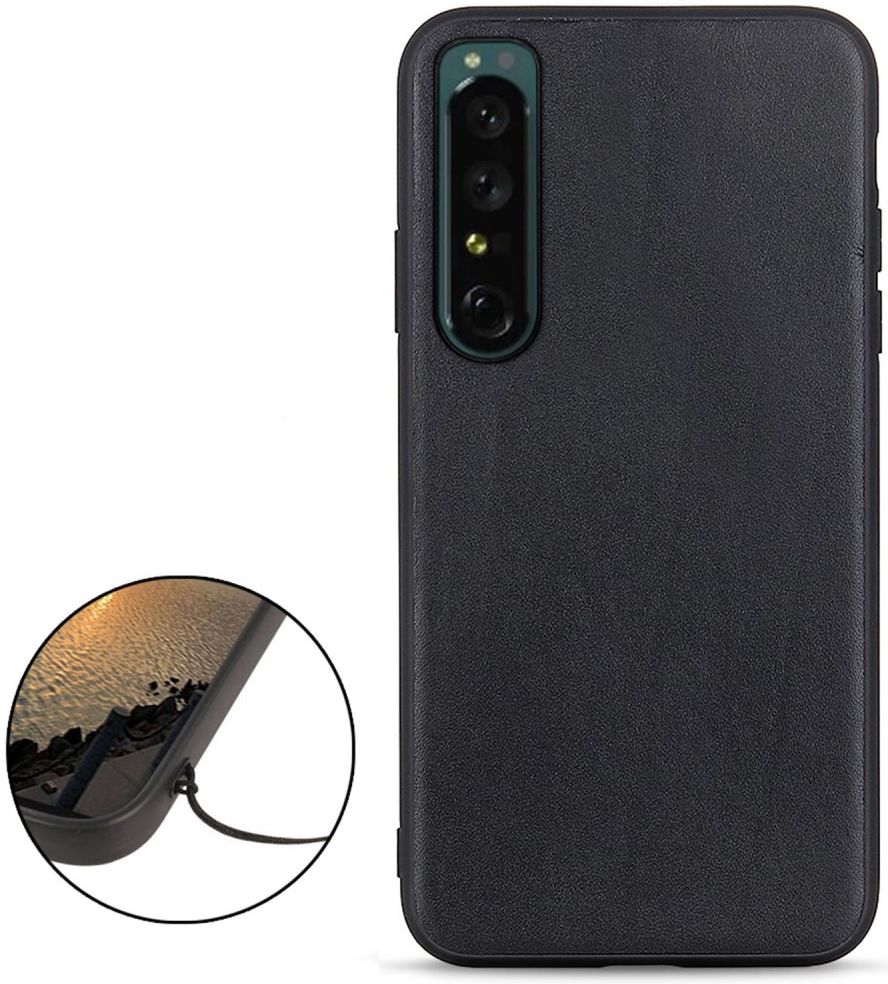 Sony Xperia 1 IV Hoesje Echt Leer Back Cover Zwart afbeelding 2