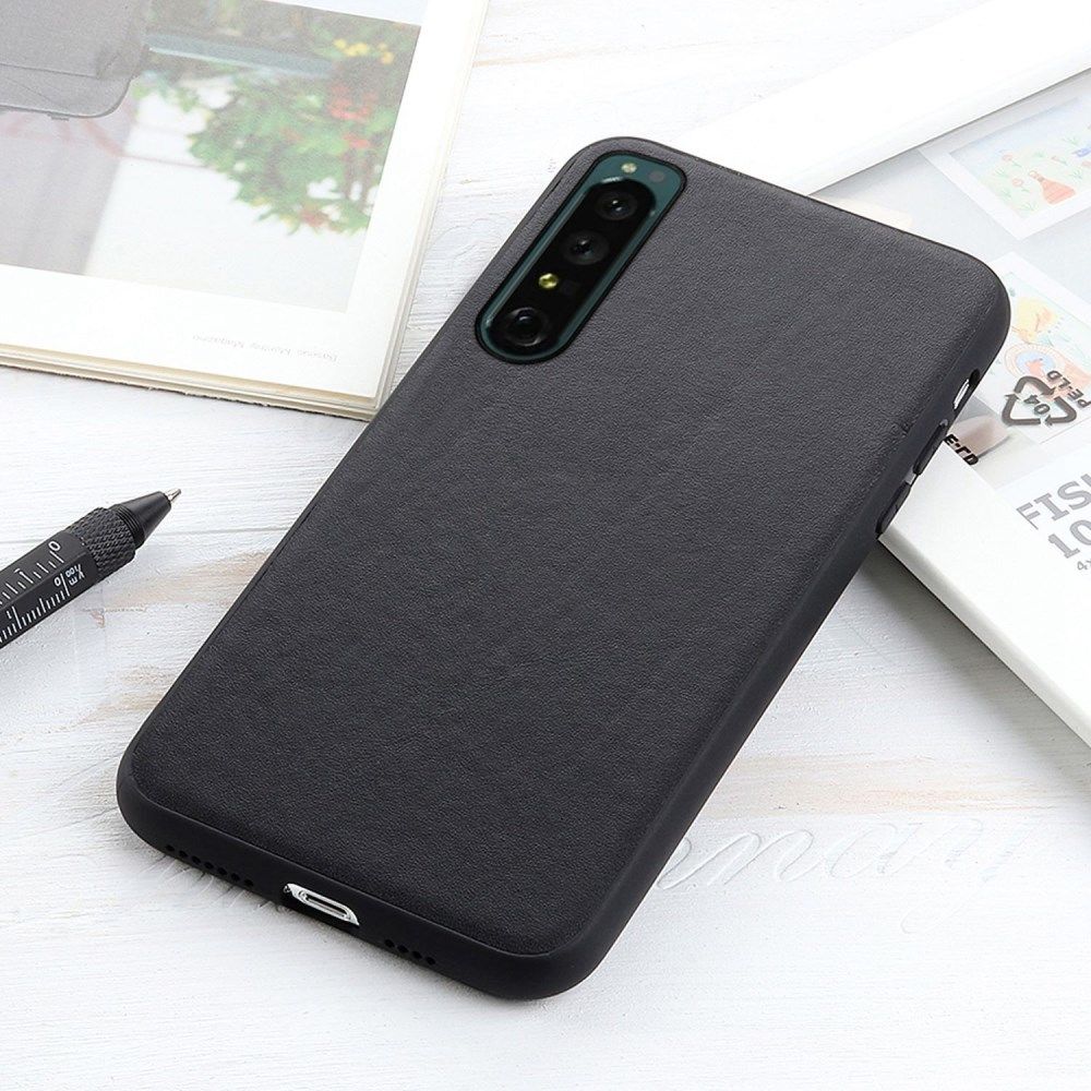 Sony Xperia 1 IV Hoesje Echt Leer Back Cover Zwart afbeelding 3