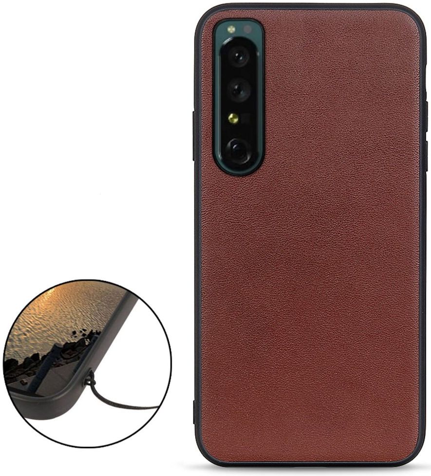 Sony Xperia 1 IV Hoesje Echt Leer Back Cover Bruin afbeelding 2