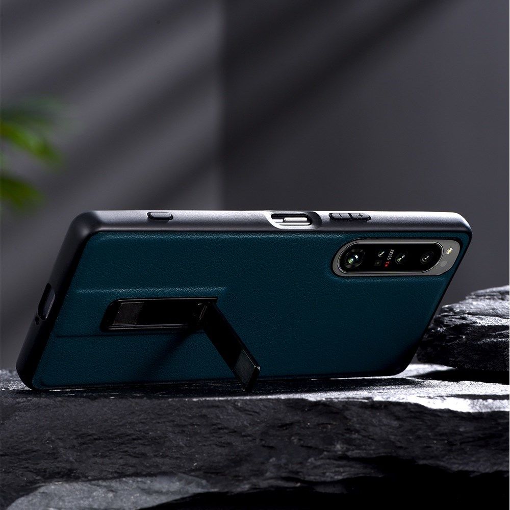 Sony Xperia 1 IV Hoesje Kunstleer Back Cover met Kickstand Zwart afbeelding 2