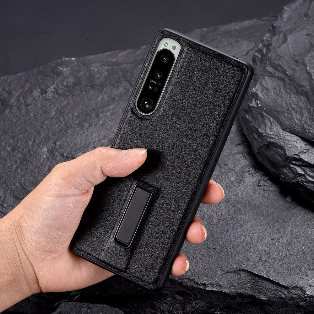 Sony Xperia 1 IV Hoesje Kunstleer Back Cover met Kickstand Zwart afbeelding 4