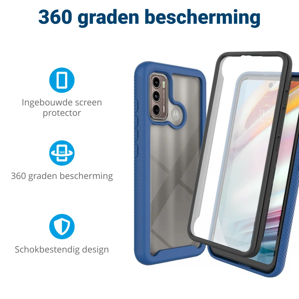 Motorola Moto G60 Hoesje Full Protect 360° Cover Hybride Blauw afbeelding 2
