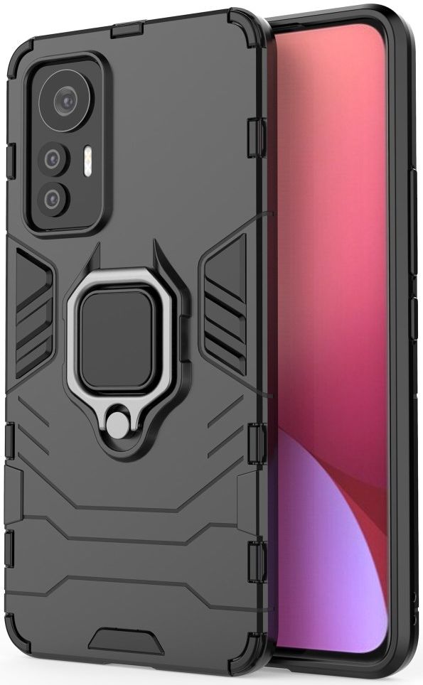 Xiaomi 12 Lite Hoesje Hybride met Ring Kickstand Back Cover Zwart afbeelding 1