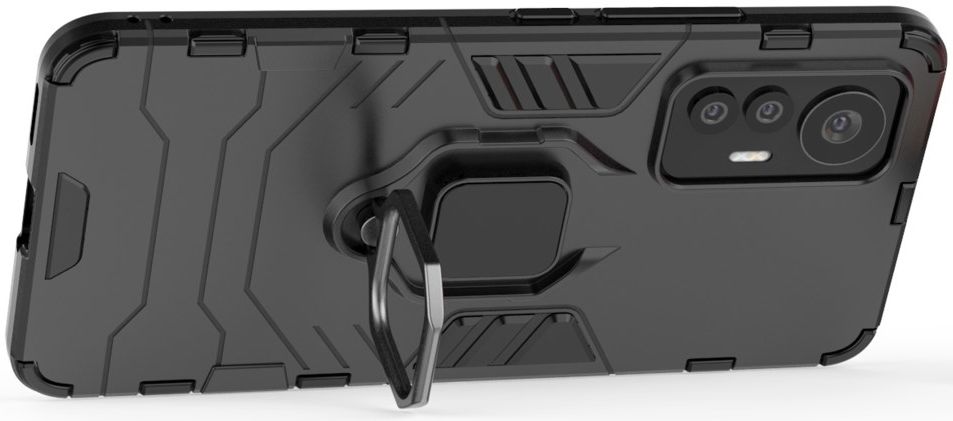 Xiaomi 12 Lite Hoesje Hybride met Ring Kickstand Back Cover Zwart afbeelding 2