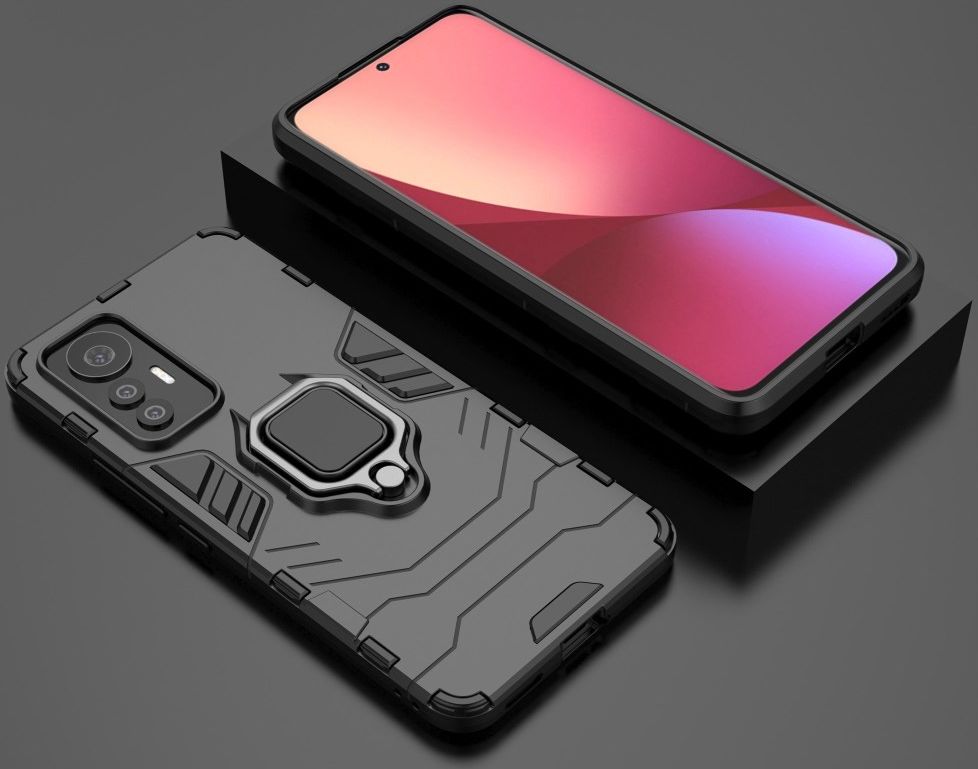 Xiaomi 12 Lite Hoesje Hybride met Ring Kickstand Back Cover Zwart afbeelding 5
