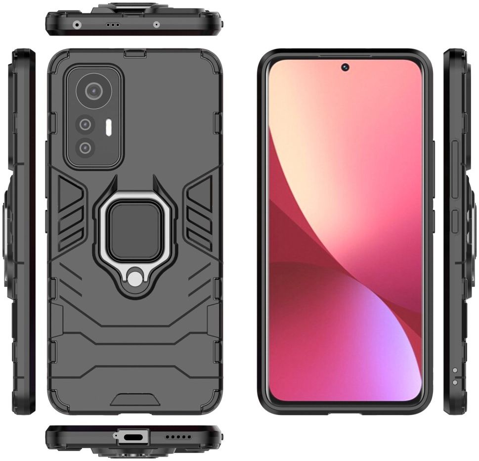 Xiaomi 12 Lite Hoesje Hybride met Ring Kickstand Back Cover Zwart afbeelding 7