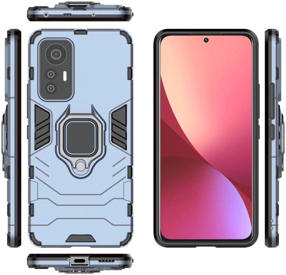 Xiaomi 12 Lite Hoesje Hybride met Ring Kickstand Back Cover Blauw afbeelding 6