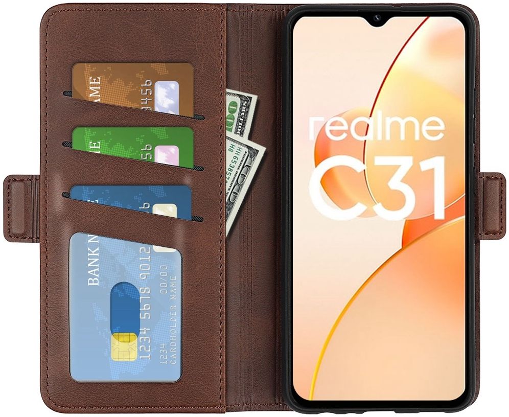 Realme C31 Hoesje Portemonnee Book Case Kunstleer Bruin afbeelding 1