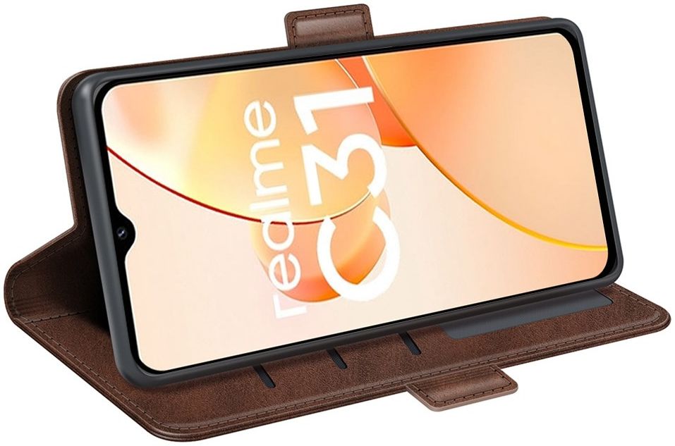 Realme C31 Hoesje Portemonnee Book Case Kunstleer Bruin afbeelding 4