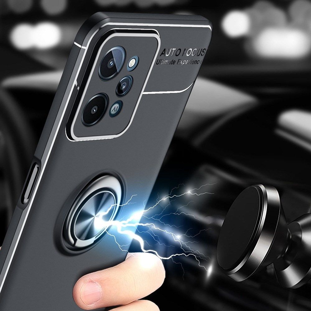 Realme C31 Hoesje Magnetische Ring Kickstand Back Cover Zwart afbeelding 3