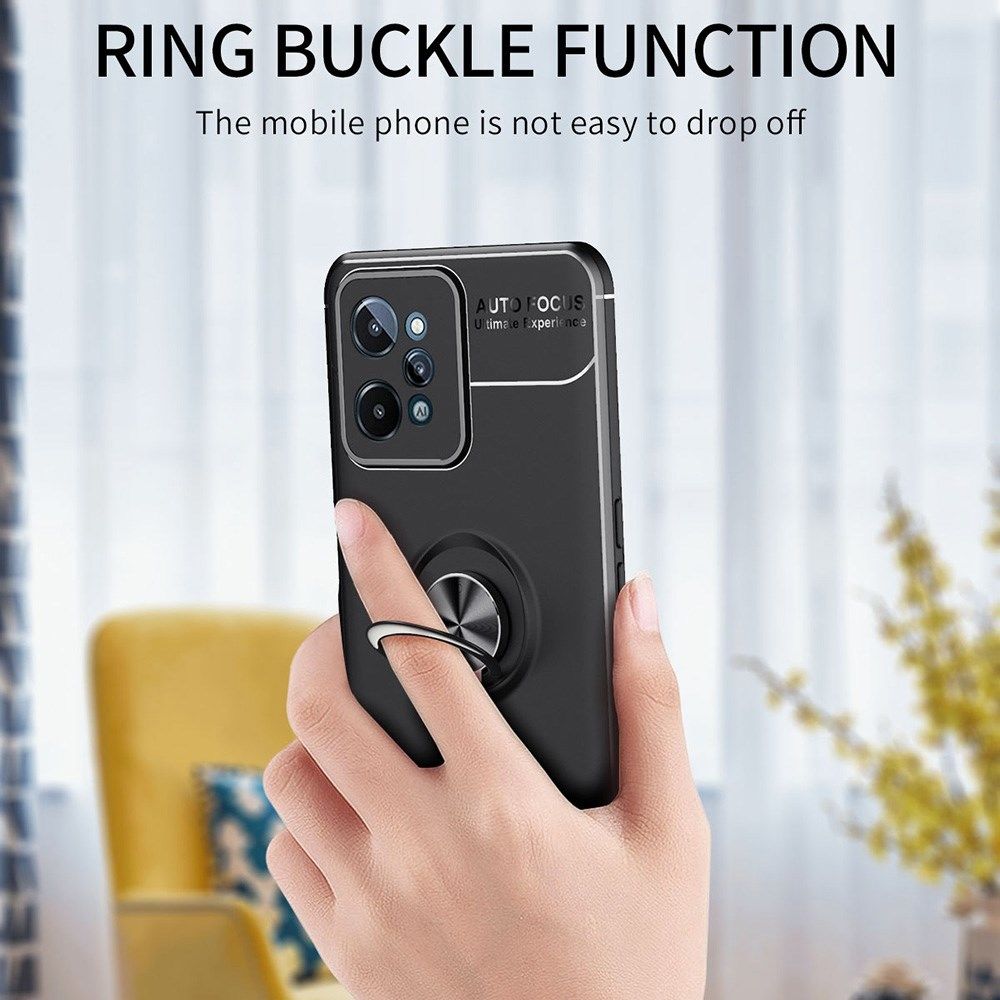Realme C31 Hoesje Magnetische Ring Kickstand Back Cover Zwart afbeelding 5